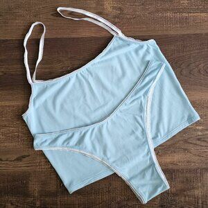 NEW!! (2PC Set) Cami & High Cut Cheeky Thong  Brief Bikinis L, XL, 2XL, Sky Blue